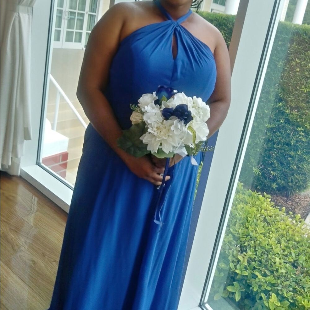 MORILEE Halter Royal Blue Maxi Bridesmaids Dress UK Size 24 US 20 XXL